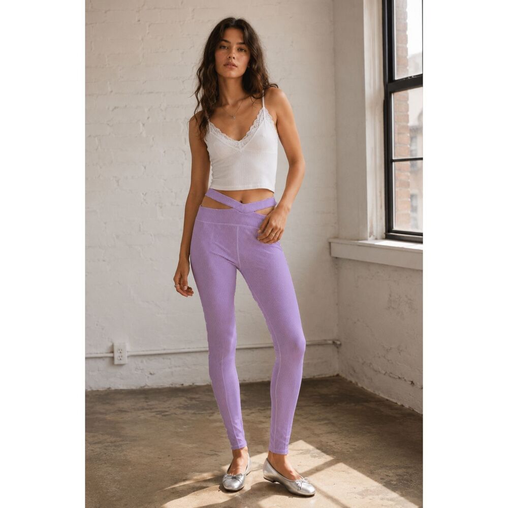 For Love & Lemons Ella Lilac Ribbed Cutout Crossover Leggings   Women’s Size XS